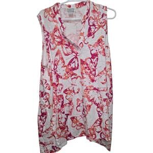 Chico’s Butterfly Print Tunic Top Size 3 XL Sleeveless Cotton Modal